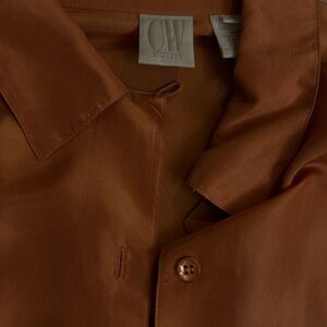 OW Charmeuse Button-Down Shirt in Rust Brown